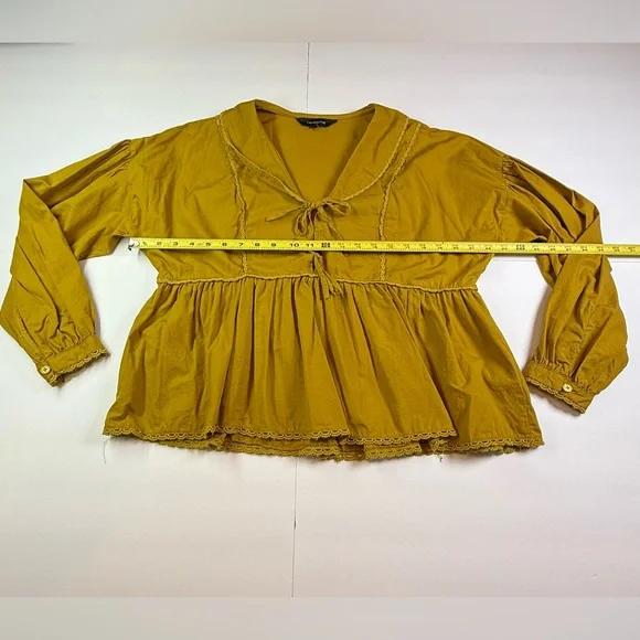 Calligraphie Boho Mustard Lace Trim Tie Front Blouse Size L - Picture 14 of 14
